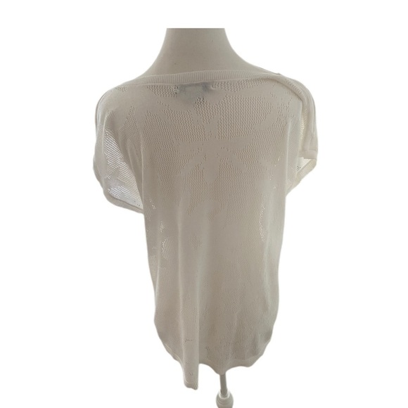 Liz Claiborne Knit Top White Very Sheer Cap Sleeve Size Large - Picture 3 of 11